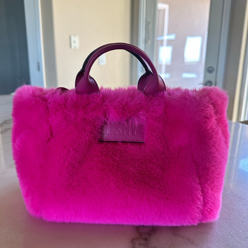 DKNY Bright Hot Pink  Faux Fur Satchel